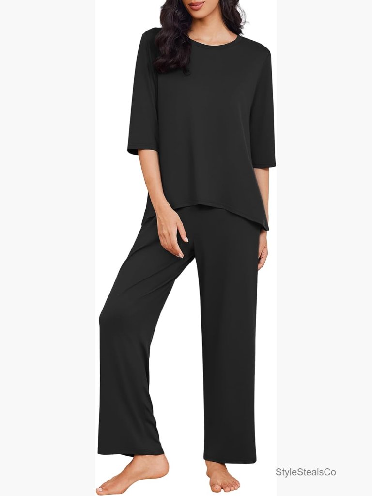 Women's 2 Piece Lounge Set Pajamas 3/4 Sleeve Top Long Pants With Pockets